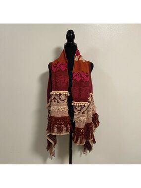 Moth Cardigan Women’s Size M/L Bohemian Durango Jacquard Fringe Cardigan